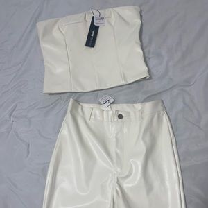 Faux Leather Pant Set- Cream